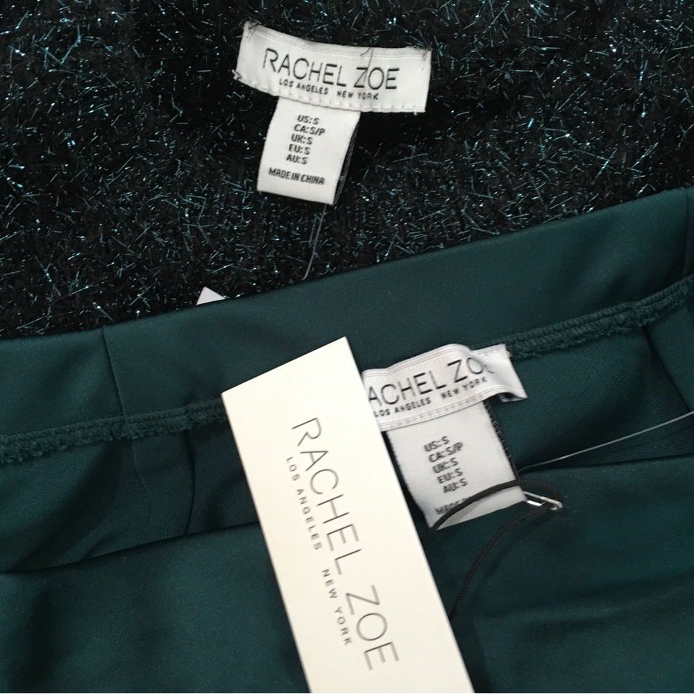 NWT Rachel Zoe 2-Pc Set Dark Green Short Sleeve Sweater Satin Midi Skirt Women S - Picture 6 of 7